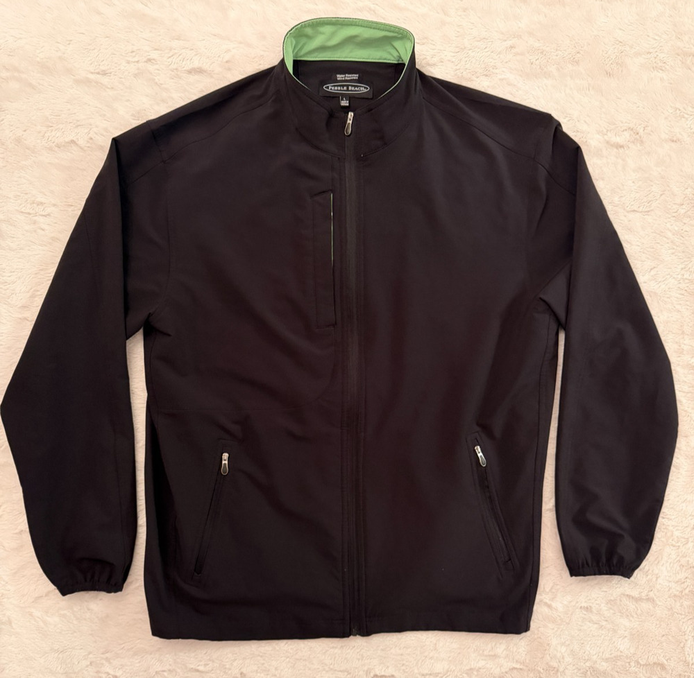 Pebble Beach Performance Black Green Full Zip Up Jacket Adult Men's Size Large
